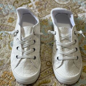 White Textured Slip-On Sneakers